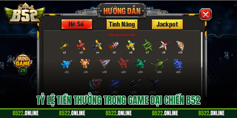 Tỷ lệ tiền thưởng trong game Đại Chiến B52